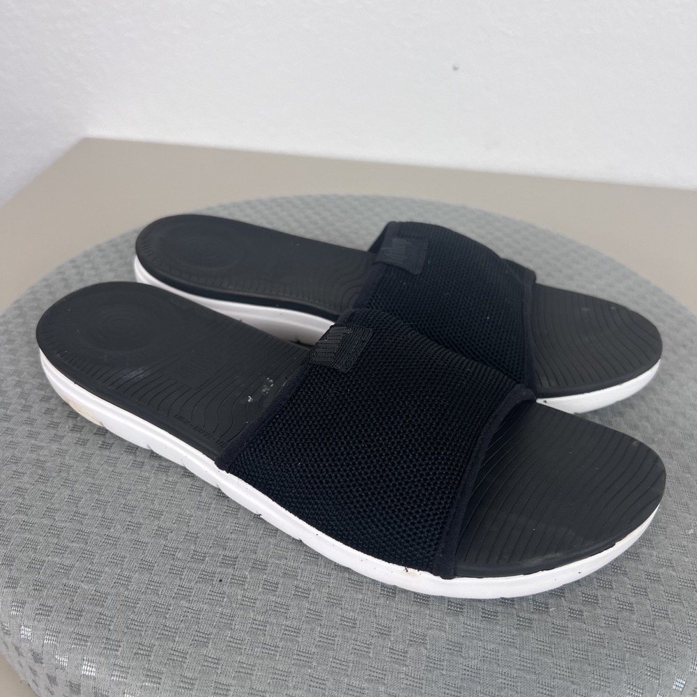 FitFlop‎ Uberknit Slide Sandals Womens 8 Black Slip On Comfort Shoes Casual